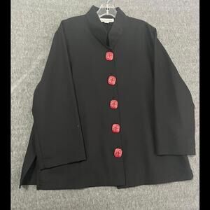 Caroline Rose Women's Black Jacket with Bold Red Buttons